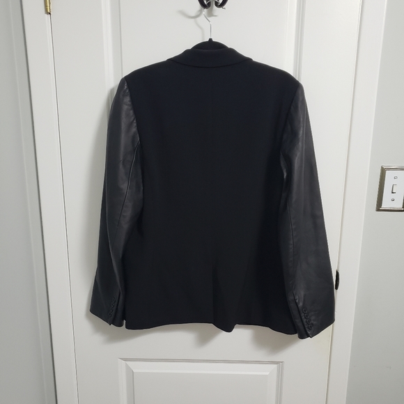 LAUREN RALPH LAUREN Wool Black Blazer with Leather Sleeves - Picture 7 of 14